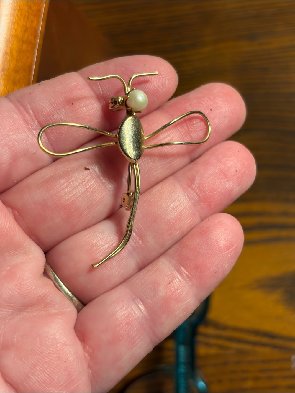 Gold Dragonfly Pearl Accent Brooch - Unbranded